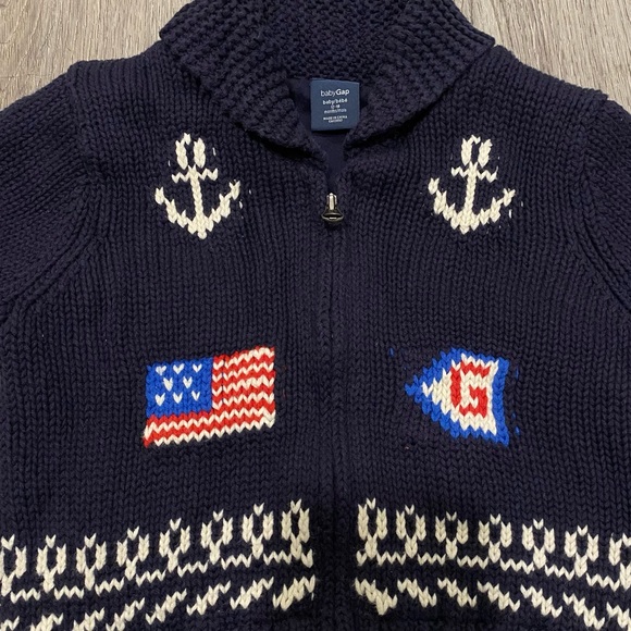 Baby Gap Long Sleeve Chunky Knit Nautical USA Zip Front Sweater Size 12-18 Month - Picture 2 of 6